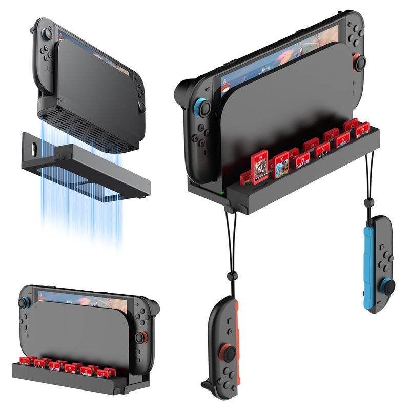 JUSPRO Metal Wall Mount for Nintendo Switch 2, Space-Saving Dock Bracket with 12 Game Card Slots & 2 Joy-Con Hangers - Perfect for Behind TV, Sturdy Organizer for Switch 2 Accessories - Image 1